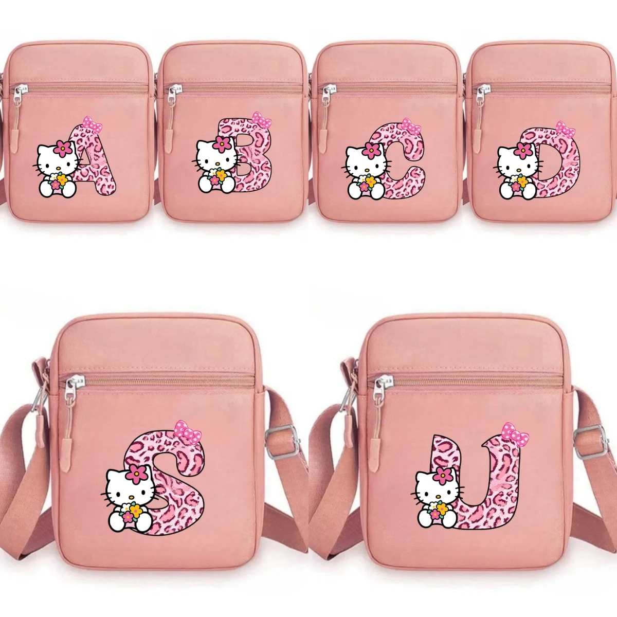 

Y2k Leopard Letter A-Z Print Crossbody Purse Oxford Shoulder Bag Hello Kitty Kawaii Anome Phone Wallet Square Messenger Bag Gift