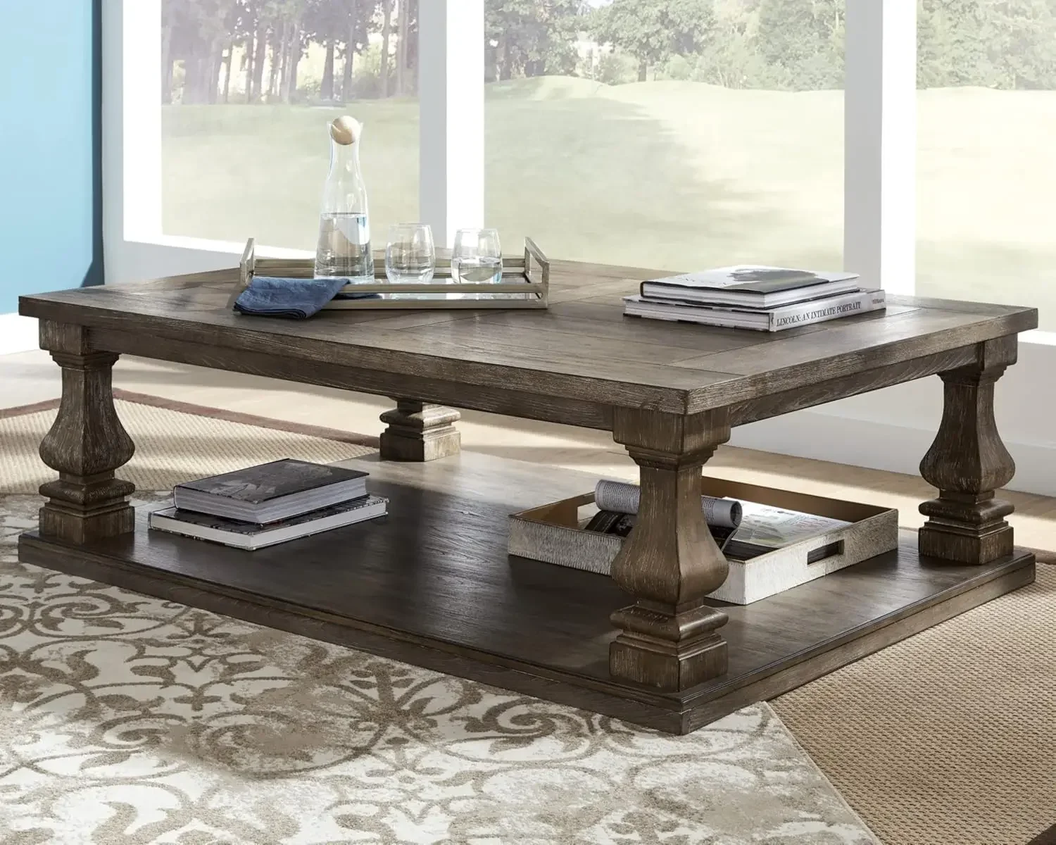 Johnelle  Coffee Table with Weathered Gray Finish, Gray