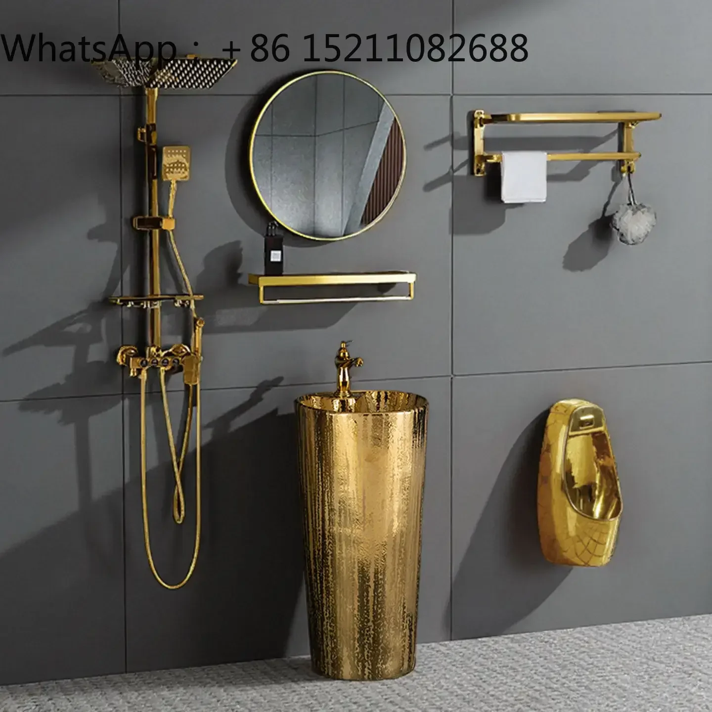SCY golden column basin, integrated floor-to-ceiling cylindrical wash basin, hotel restaurant wash basin