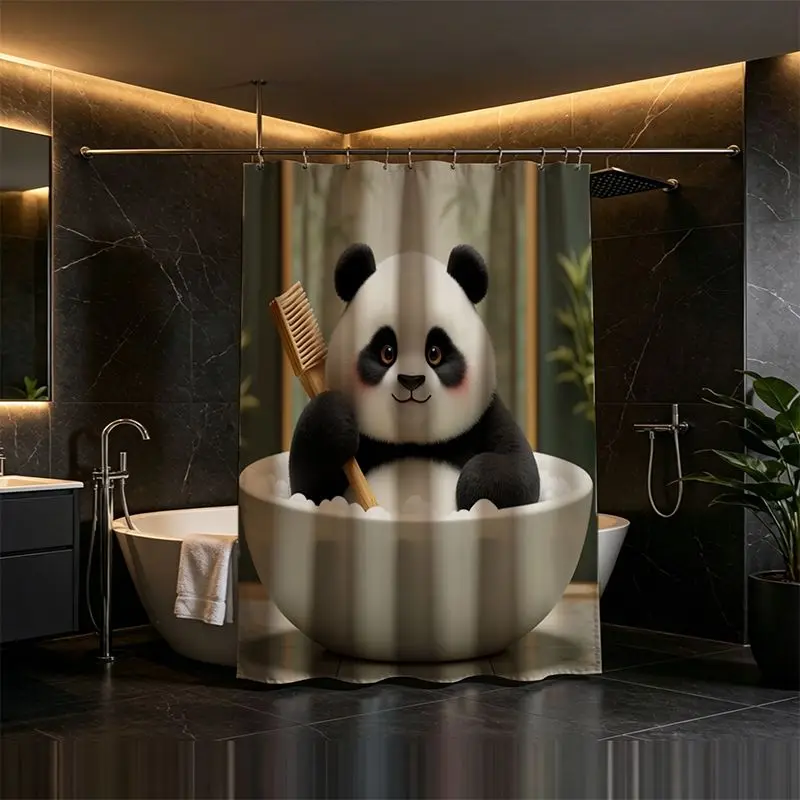 Novelty Panda Shower Curtain Liner Waterproof Cute Cartoon Bathroom Shower Curtain for Kids Family Decor Accessories