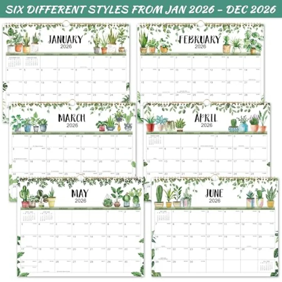 Calendario 2026 Calendario da parete 2026 gennaio 2026 dicembre 2026 Calendario da 12 mesi 15" x 11,5" Rilegatura TwinWire + Gancio per appendere + Carta spessa