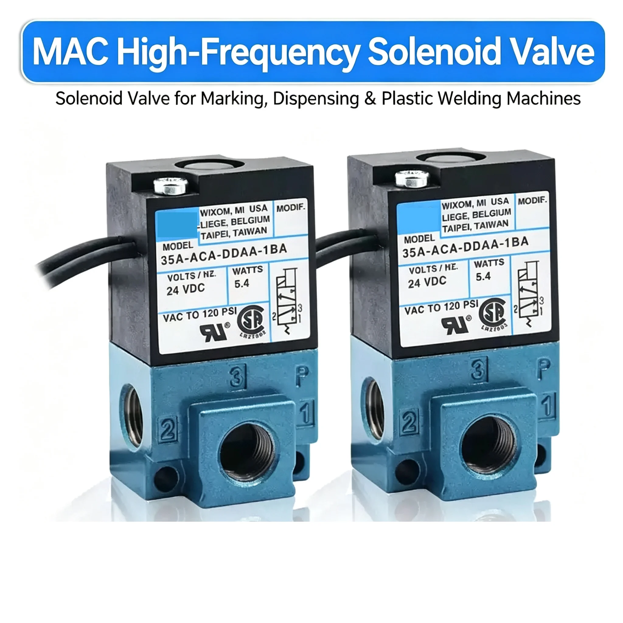 35A-ACA-DDBA-1BA 35A-ACA-DDAA-1BA 24V12V Brass Muffler MAC 3 Port Electronic Boost Control Solenoid Valve with 6MM Tube Fittings