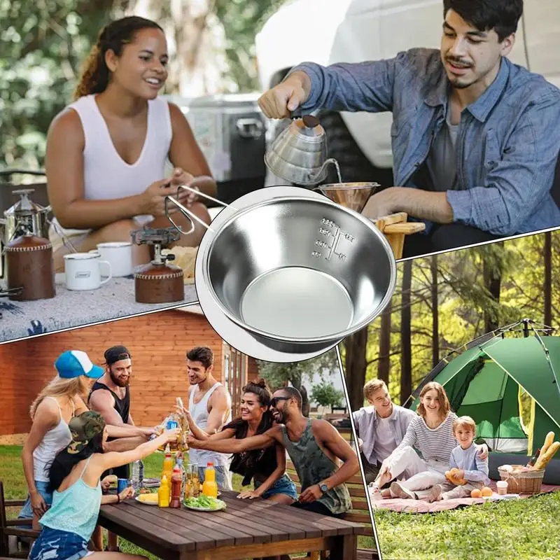 Cuenco para acampar, tazón para tazas de acero inoxidable para exteriores, cuenco de acero inoxidable con asas, cuenco para cena de Picnic para Picnic, barbacoa y Camping