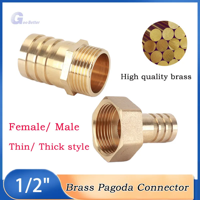 

1pcs Thin/Thick Style Pagoda Connector Hose Barb Connector Hose Thread Male/Female Brass Water Pipe Fittings BSP 1/2" 6~19MM