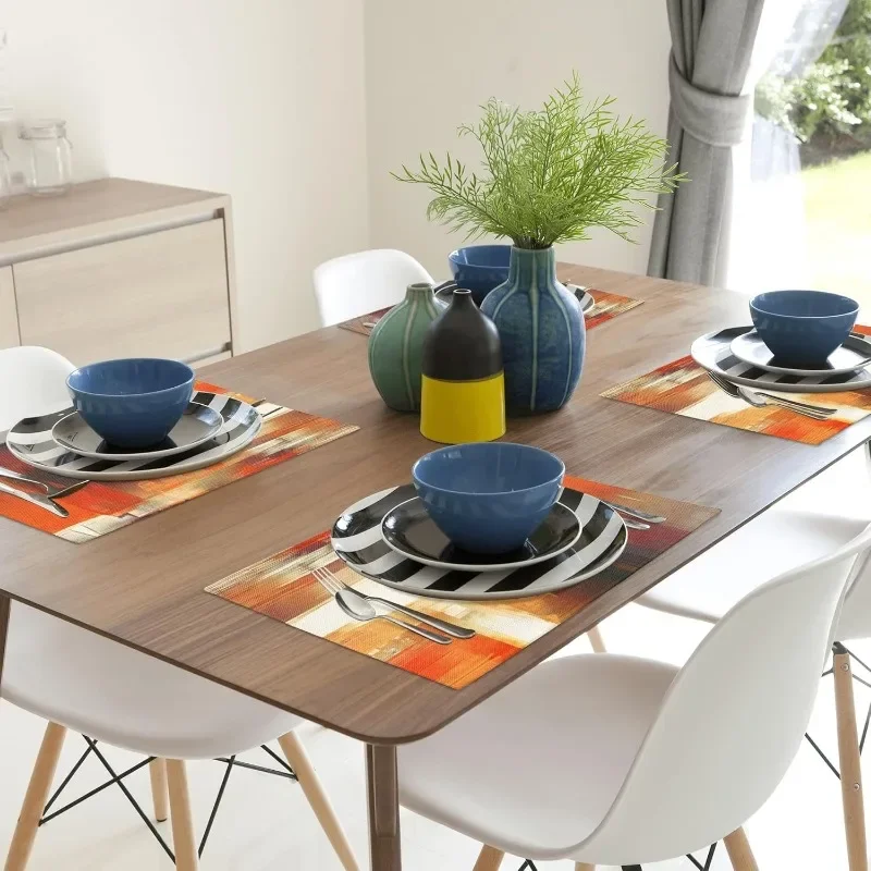 4 قطعة المفارش الفنية الحديثة البرتقال مجردة الطلاء مكان الحصير قابل للغسل الكتان تحديد الموقع للمطبخ طاولة طعام ديكور المنزل الطرف