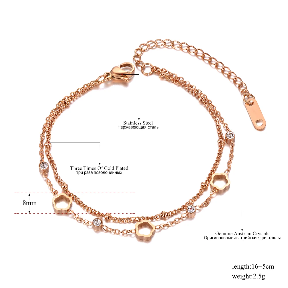 Lokaer Bohemia Dwuwarstwowe bransoletki ze stali nierdzewnej Modna biżuteria CZ Crystal Flower Chain Link dla kobiet Браслет B21025 — zdjęcie 4