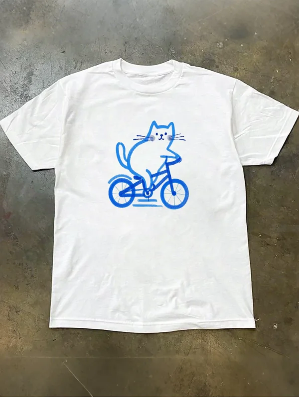 Cute  Bicycle Original Hand-Drawn Sketch Pet Short Sleeve T-Shirt Unisex Pure Cotton Breathable Casual Fashion Summer Top