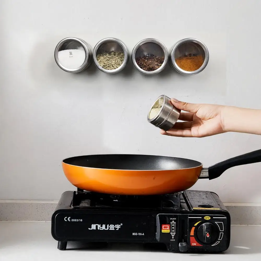 New Magnetic Wall-mounted Seasoning Box Stainless Steel Kitchen Good Seasoning Box Barbecue Sprinkler Octagonal Storage Box