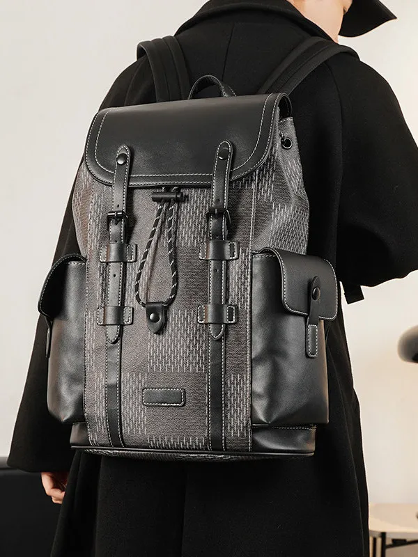 Large Capacity Business Casual Travel Backpack Clean Knock Motorcycle Computer Bag Commuter Style Double Layered Polyester Li...