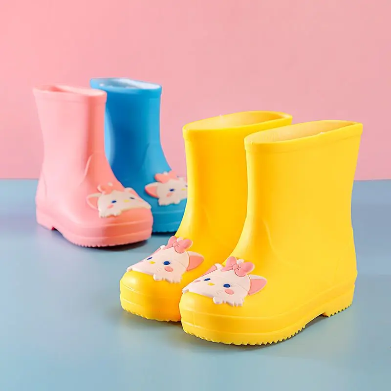 

Kids Waterproof Rain Boots Soft Anti Slip Warm Insole Cute Cat Design for Boys Girls Toddler Kindergarten