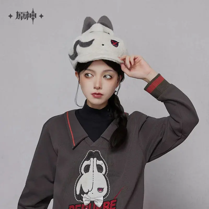 [genuine]-mihoyo-game-genshin-impact-arlecchino-theme-series-plush-beret-felt-hat-baseball-cap-anime-accessory-cosplay-xmas-gift