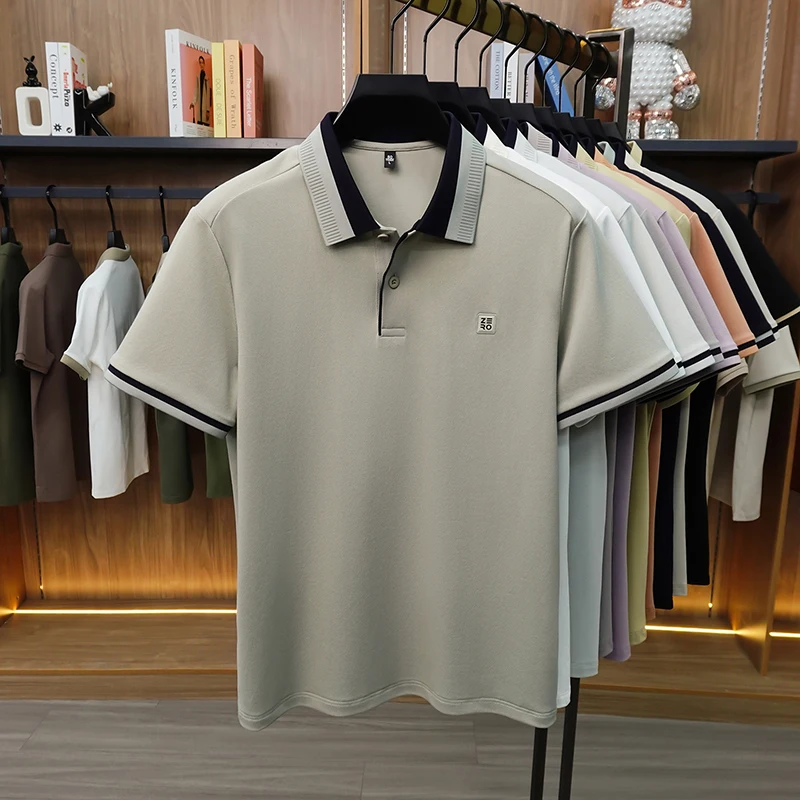 Designer-Marken-Poloshirt aus Seide und Baumwolle mit Kurzarm neu mit Buchstabenprägung modisches Herren-T-Shirt sommerlich atmungsaktiv koreanischer Casual-Top-Stil – Detail 15