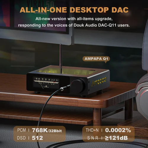 Imagen 2 del producto Ampapa Q1 HIFI ESS9039 + AK4493 USB DAC Bluetooth 5,2 receptor convertidor de Digital a analógico con medidor de VU Digital DSD512