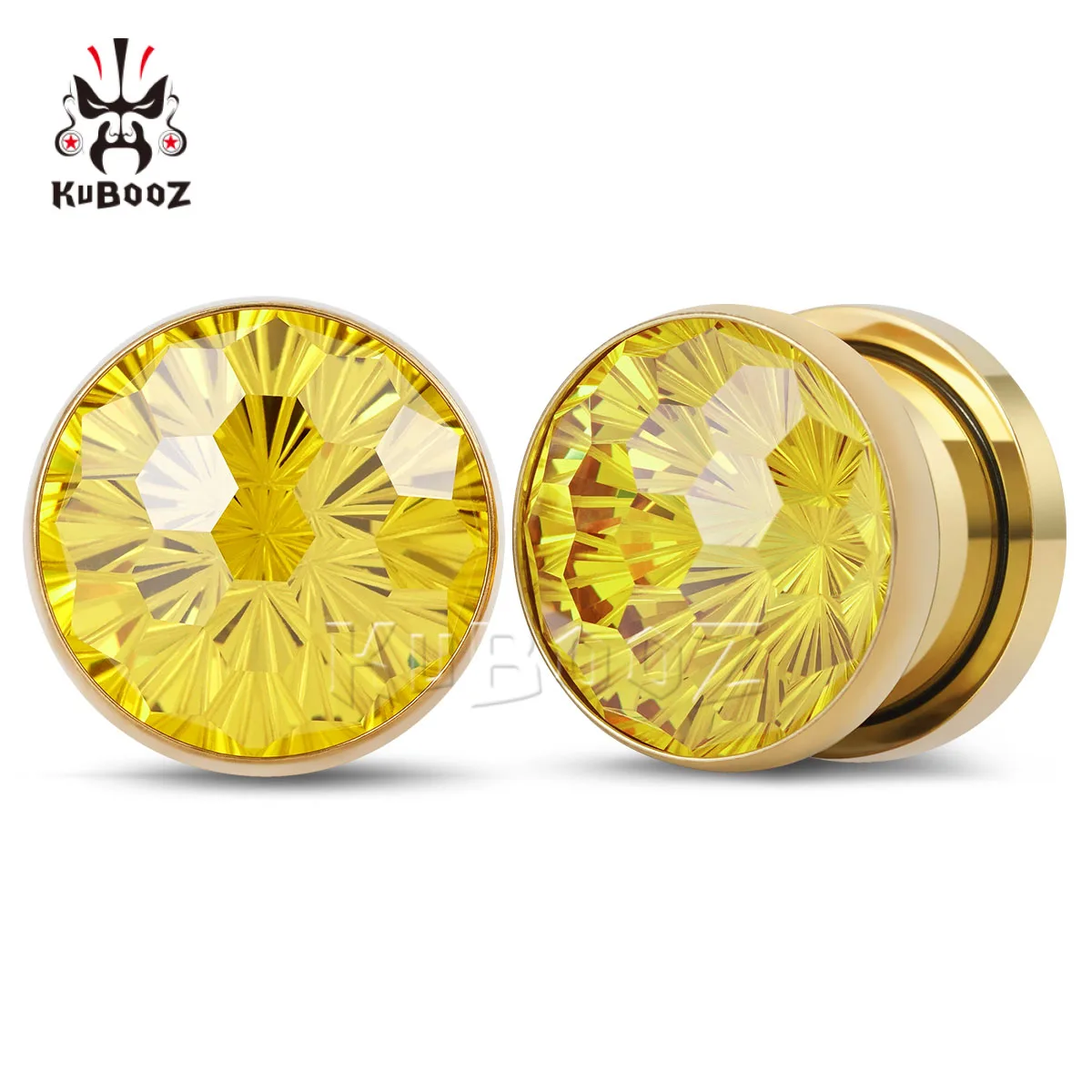 

2PCS Shiny Yellow Crystal Diamond-Cut Ear Plugs Gauges Tunnels Stainless Steel Body Jewelry Expanders Screw Ear Stretchers
