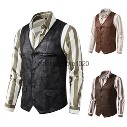 West Cowboy Vest Male Medieval Retro Vest for Men Black Khaki Dark Brown Men's Vest for Wedding