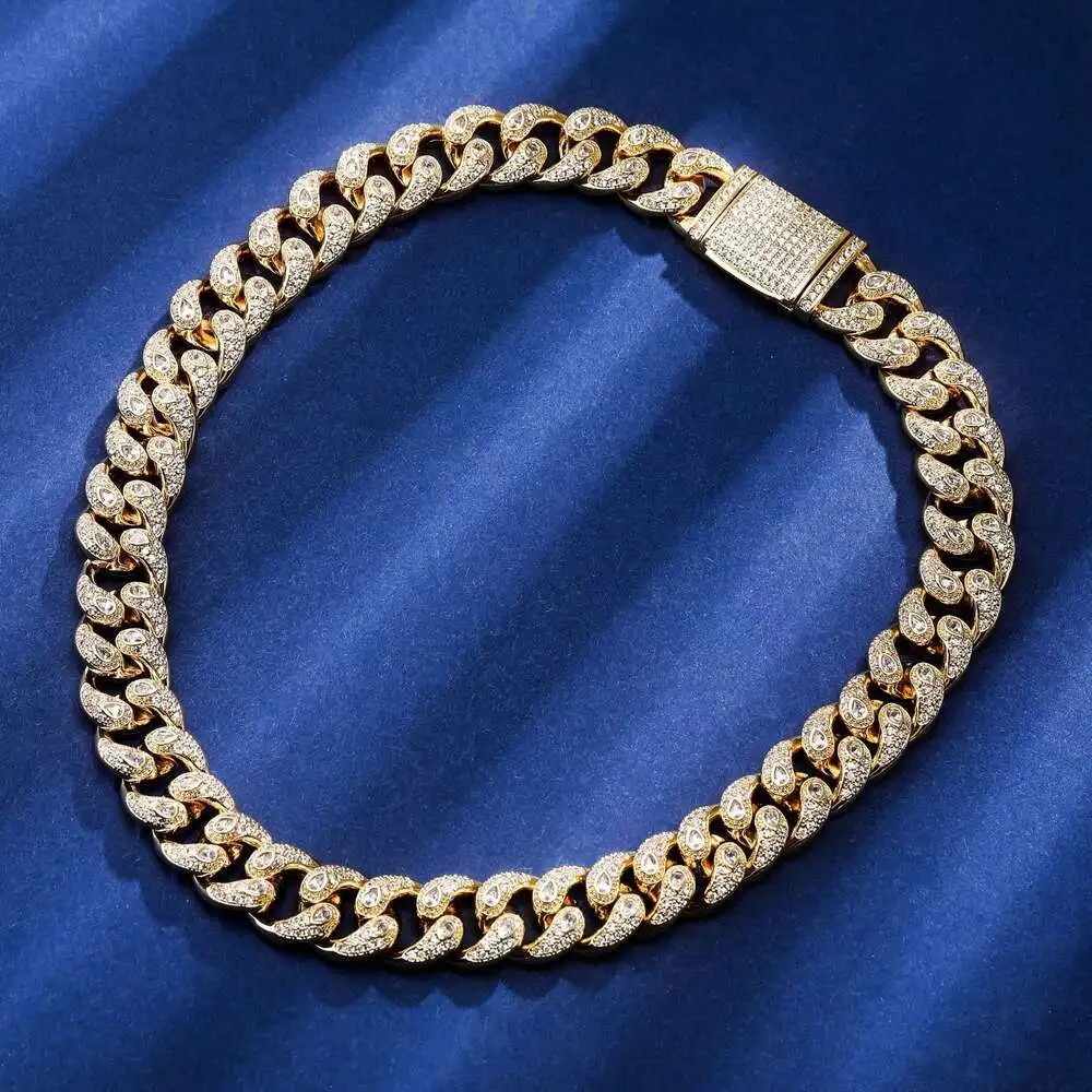Luxury Yu Ying New Style Sterling Silver Cuban Chain 14mm Ice Out Moissanite Diamond Hip Hop Cuban Link Chain Rapper Necklace.