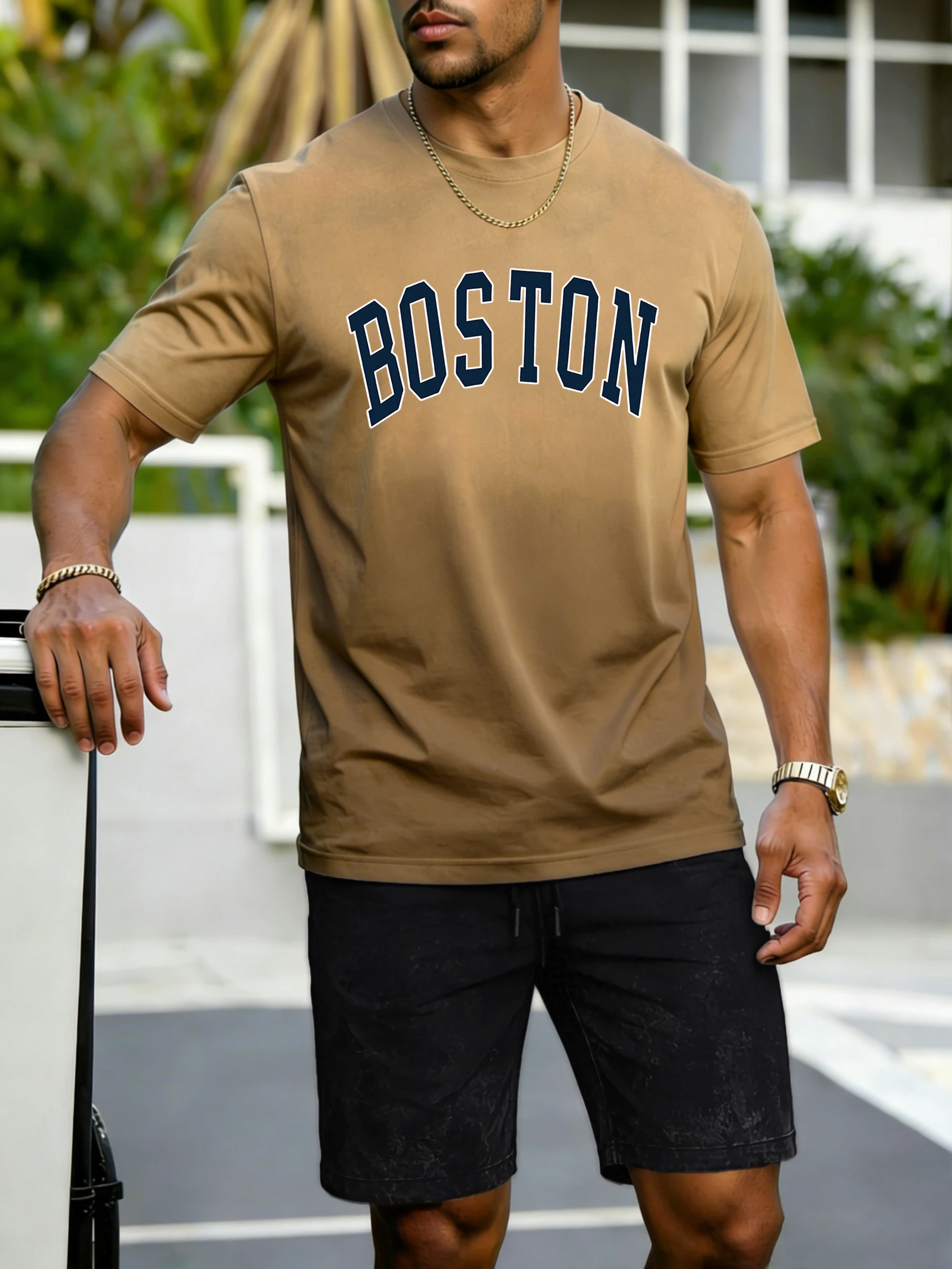 

Мужской комплект: футболка с принтом Boston Letter Logo и эффектом тай-дай, летние хлопковые дышащие футболки, новые универсальные шорты с эффектом потертости