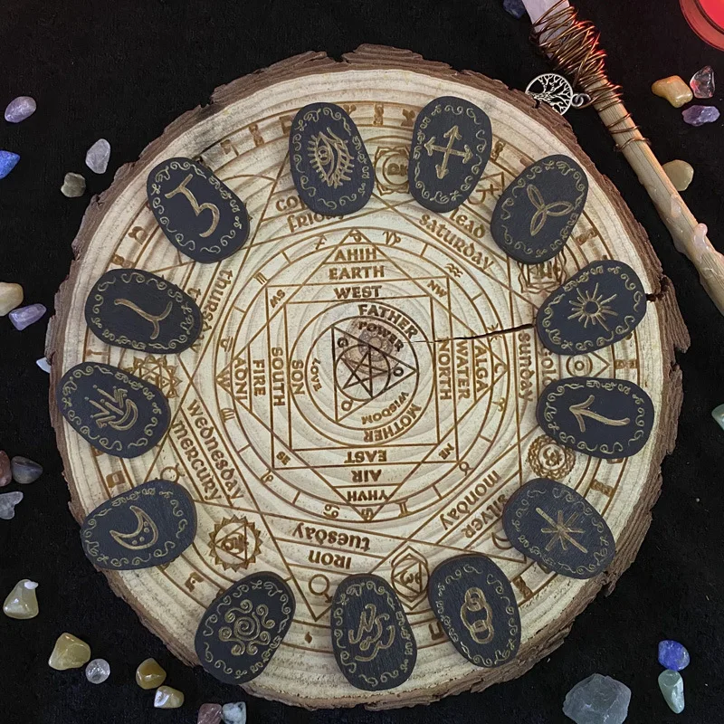 Witches Runes Stones Divination Set Sexual Witch Wizard Altar Witch Witchcraft Wood Runes Stone Set Witches Rune Board Game