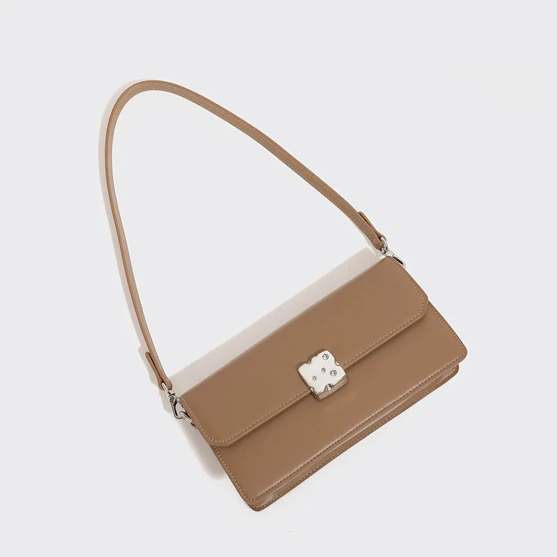 Sac sous les bras en cuir souple flétri pour femme, sac messager unique pour femme, petit sac carré, dames de bureau, français, à la mode, 2024