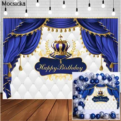 Royal Blue Prince Baby Shower Birthday Backdrop for Crown Curtains Decoration Cake Table Poster Photography Backgrounds