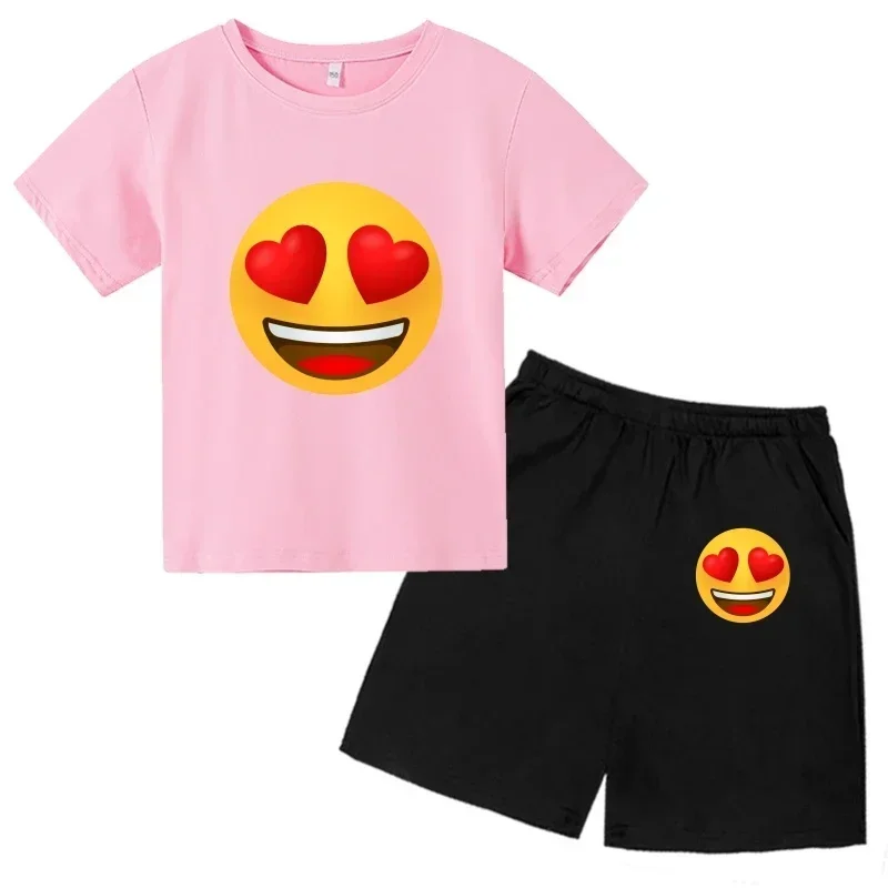 

vêtements pour enfants garçonsEnsembles courts imprimés avec des yeux de cœur pour garçons et filles de 2 à 13 ans, t-shirt et s