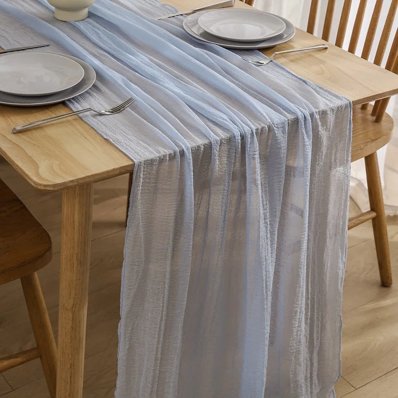 European Style Chiffon Tablecloth Solid Color Pleated Wedding Party Table Flag Banquet Decoration 80cmx300cm