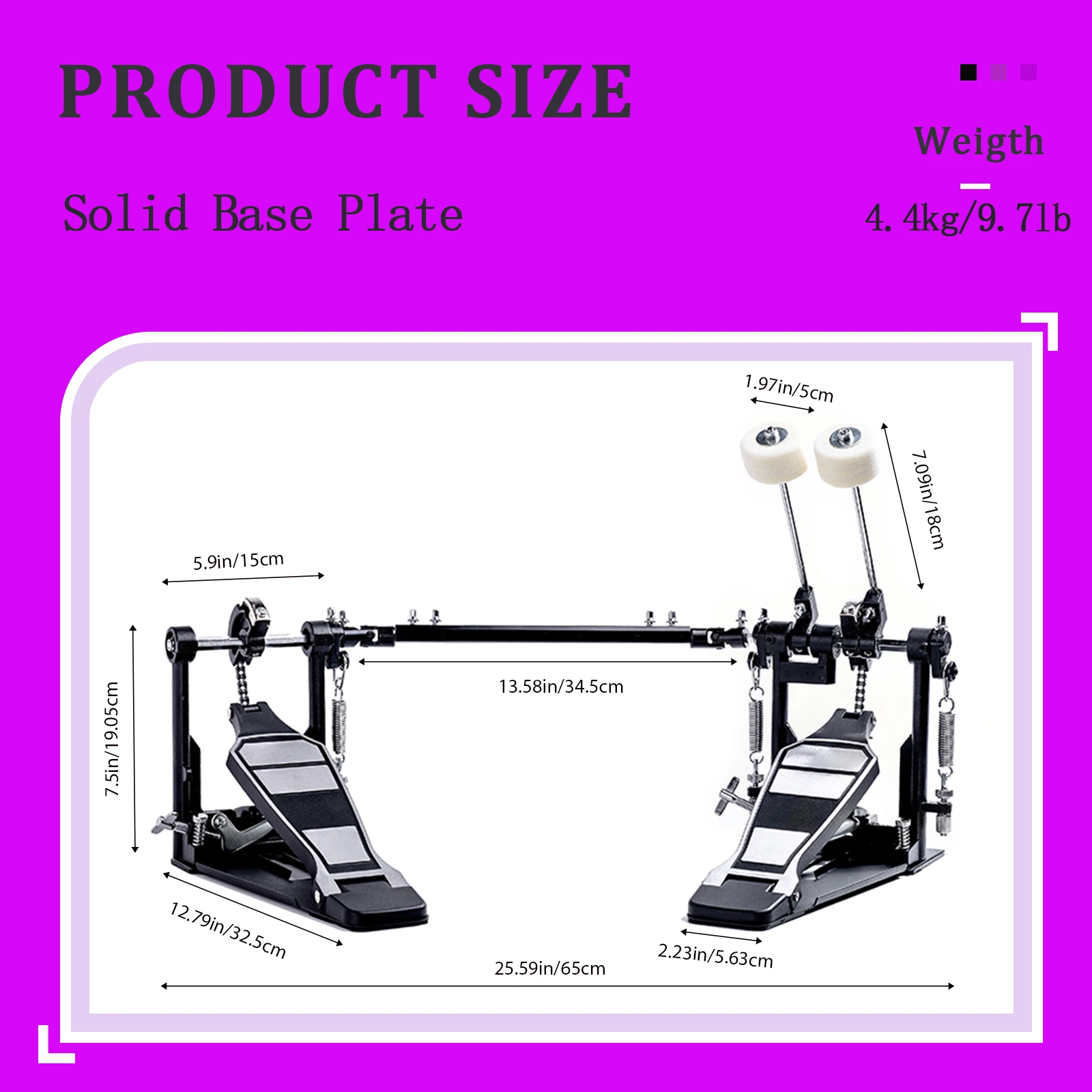 Adjustable Head, Drum Key, Heavy-Duty Chain Drive, Metal/Rock, Durable ,Double Bass Drum Pedal (SC-FK-15)