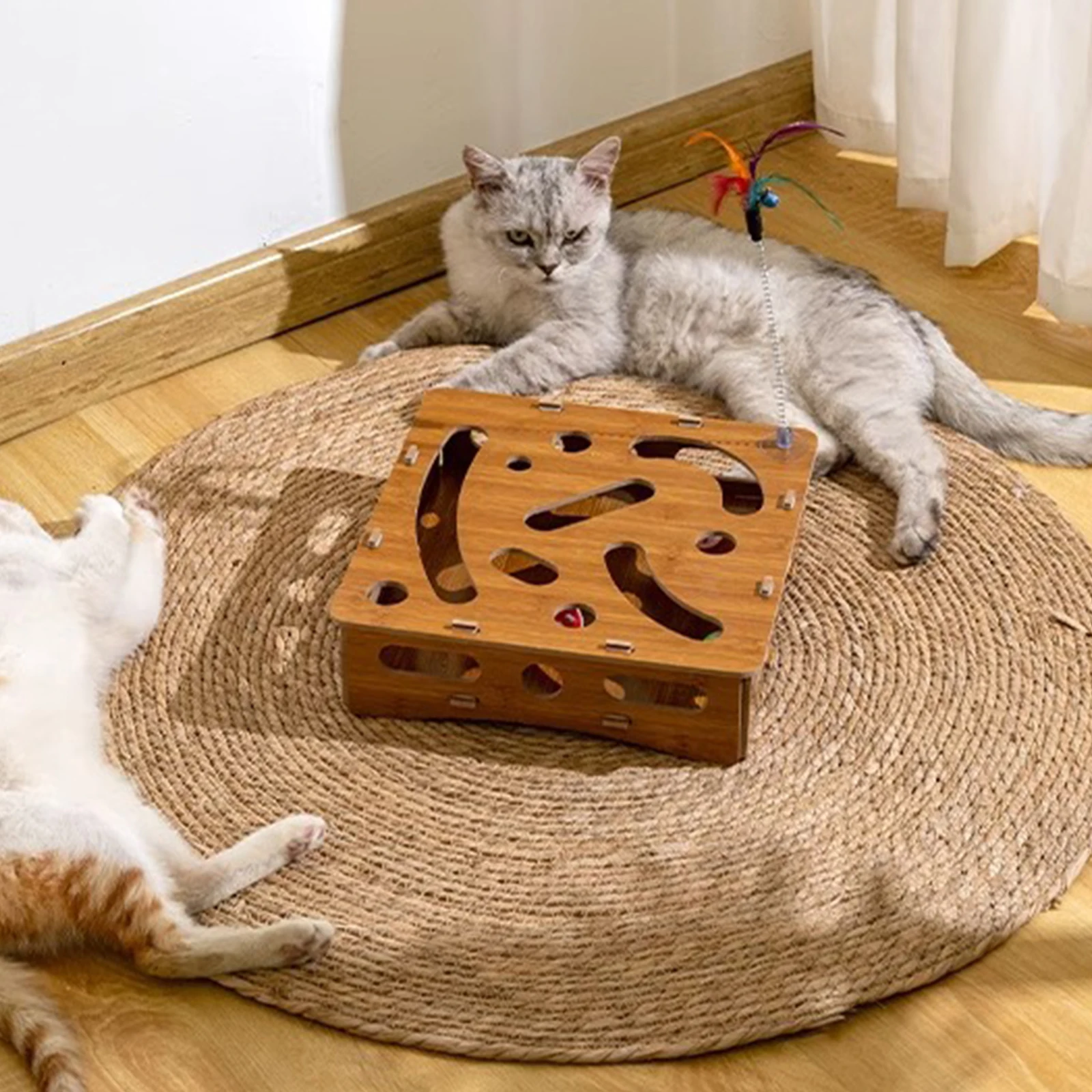 لعبة خدش مبرد أظافر القطط مع 6 كرات لعبة ألغاز الخدش للقطط صندوق إثراء متعدد الفتحات لعبة المتاهة للقطط الداخلية #2