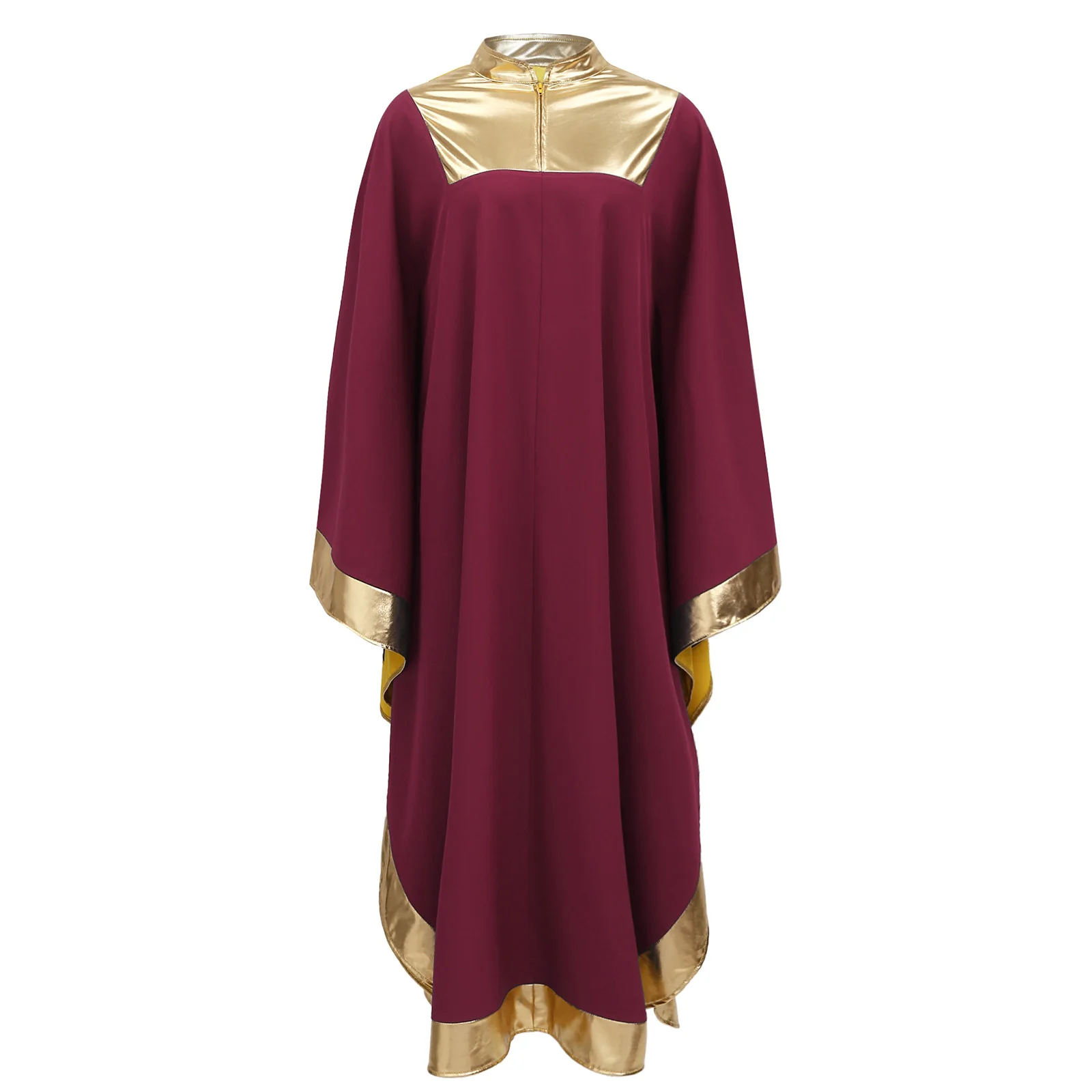

Elegant Metallic Shiny Choir Robe for Men with Mock Neck And Long Cassock for Baptism Pastor Judge Ceremonial Cosplay