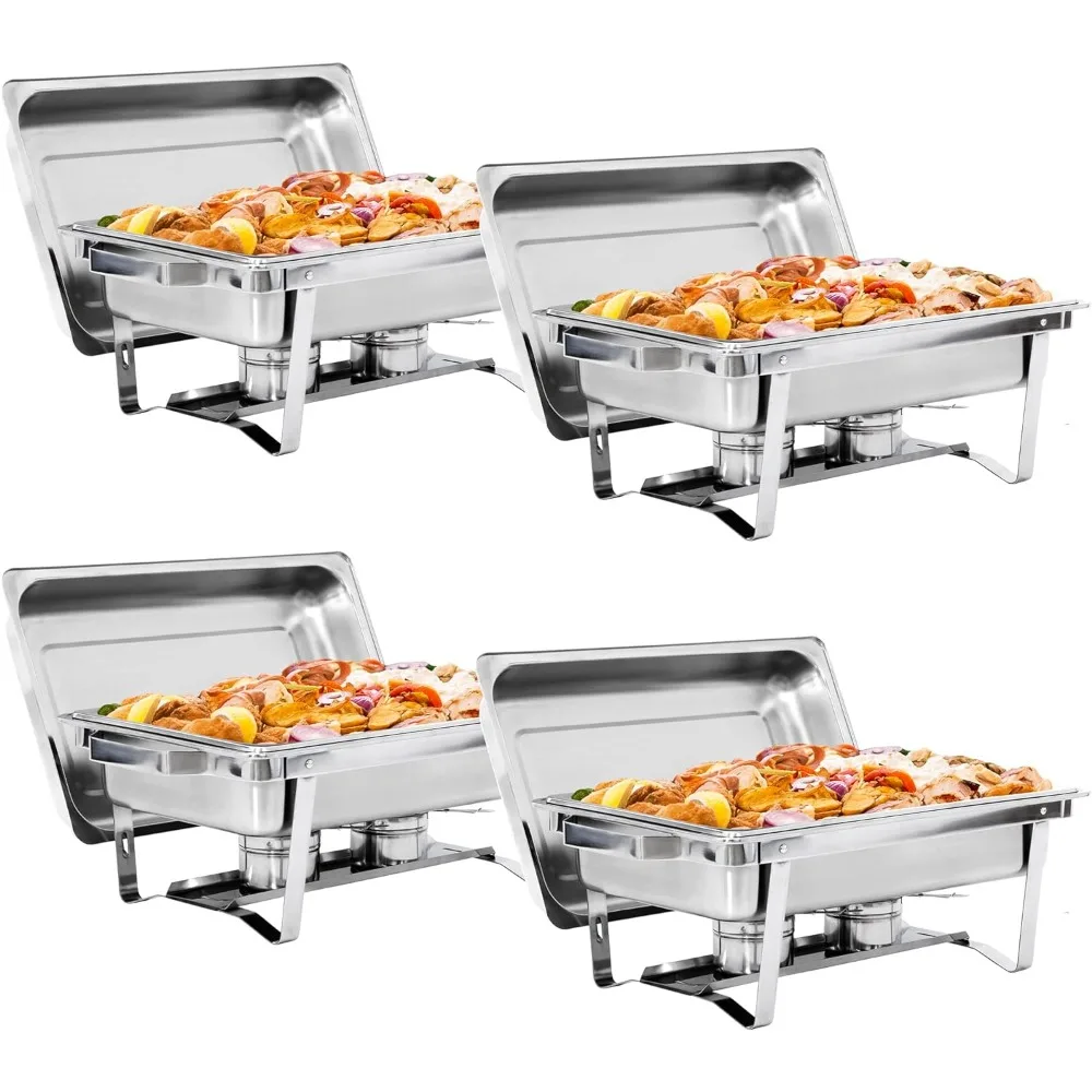 

SUPER DEAL Newest 4 Pack 8QT Food Warmer, Rectangular Chafing Dish Buffet Set w/Foldable Frame Legs, Stainless Steel Full