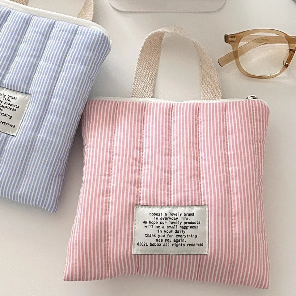 New Quilted Striped Handbag Women Small Handheld Mobile Phone Bag Outdoor Key Sanitary Pad Pouch Sanitary Napkin Bag Toilet Bag
