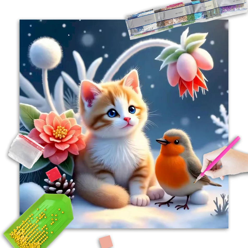 

GATYZTORY DIY Diamond Painting Animal Full Round Square Diamond Mosaic Cat Fantasy Art Home Decor Handmade Christmas Gift