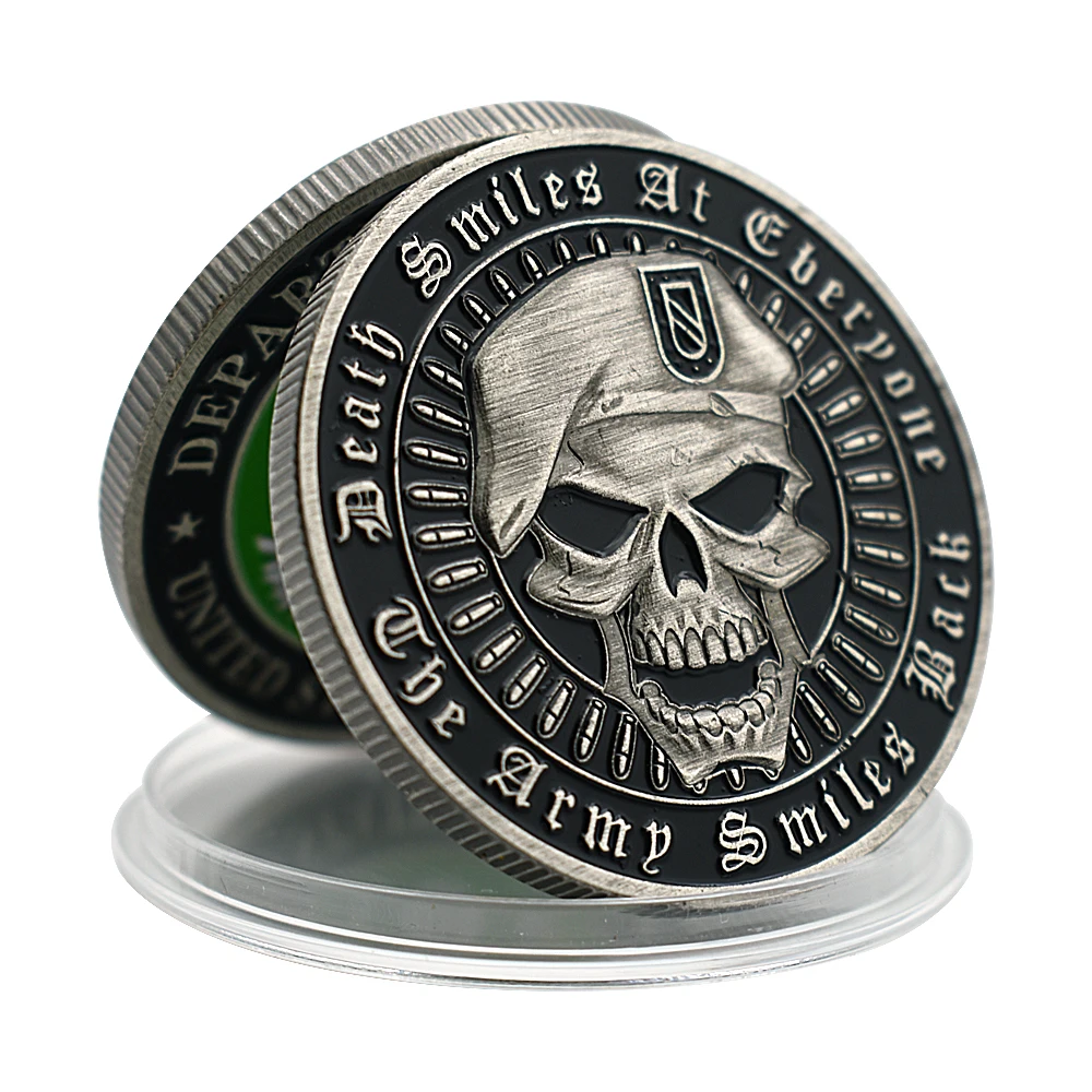 USA Metal Skull Challenge Coin Green Beret Colorful Department of State Free Eagle Liberty In God We Trust US Coin Collection