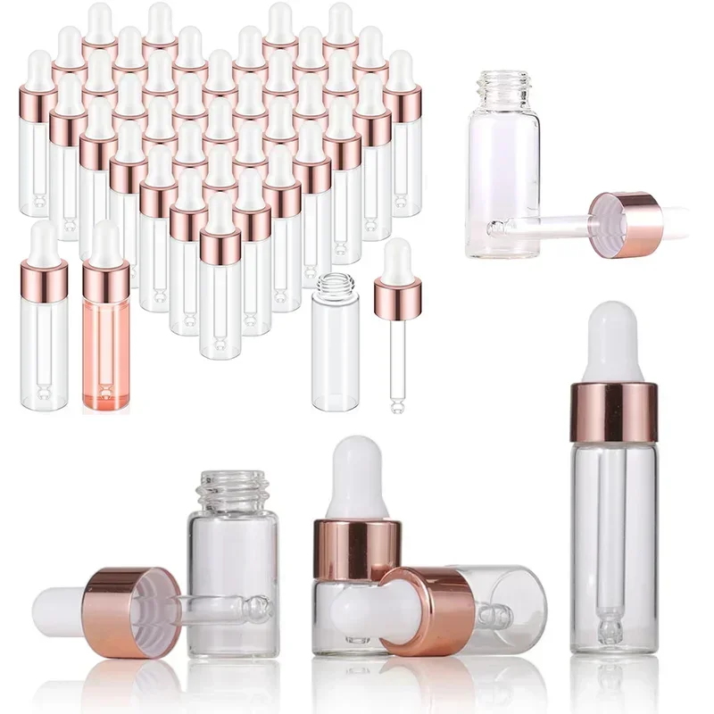 

50pcs 1/2/3/5ml Mini Glass Dropper Bottles Clear Essential Oil Sample Bottles Containers Cosmetic with Cap for Perfume Traveling