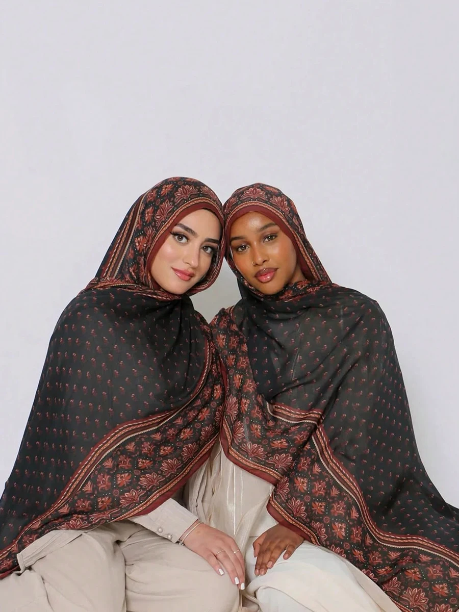 Islam Ramadan Hijab musulmano Stampa ad acquerello Hijab per le donne Foulard in cotone bohemien Foulard Femme Scialle di preghiera Avvolgente Ramadan