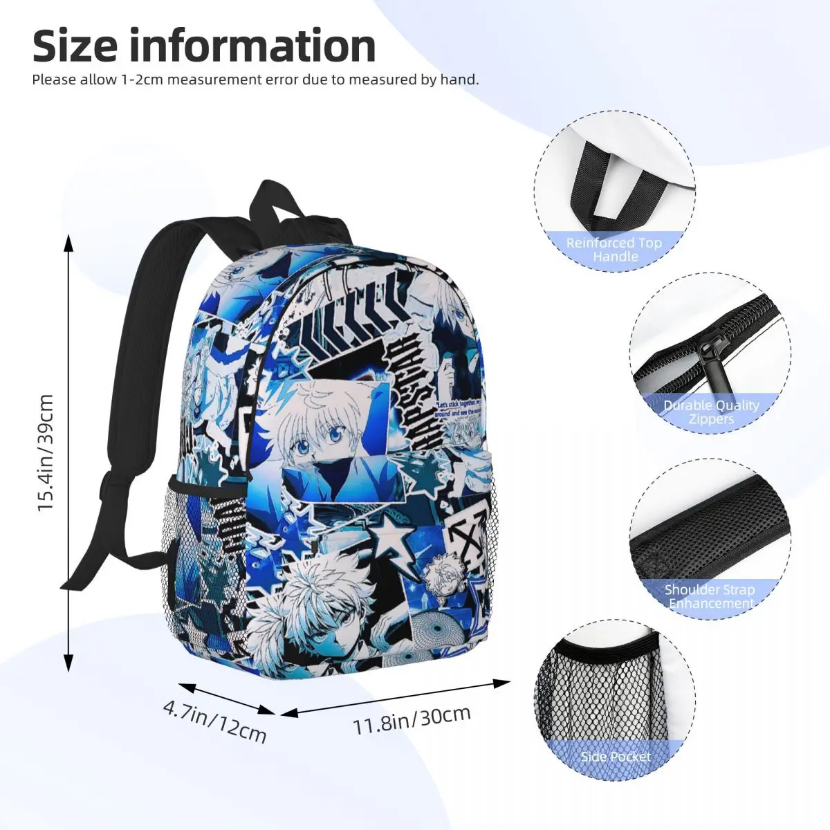 Killua Zoldyck Anime HXH Hunter Hunter Backpack Daypack Large Capacity Boys Girls BookBag Shoulder Bags for Men Women School Bag