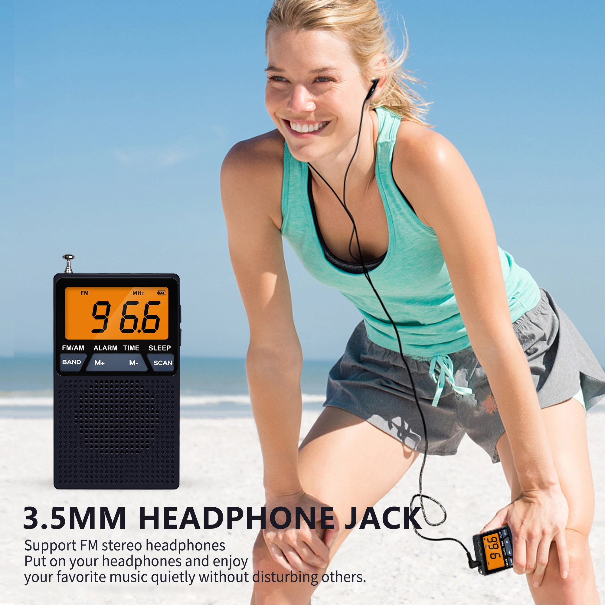 راديو FM AM صغير محمول شاشة LCD استقبال الراديو المدمج في مكبر الصوت ساعة تنبيه مع 3.5 مللي متر سماعة دعم مؤقت النوم