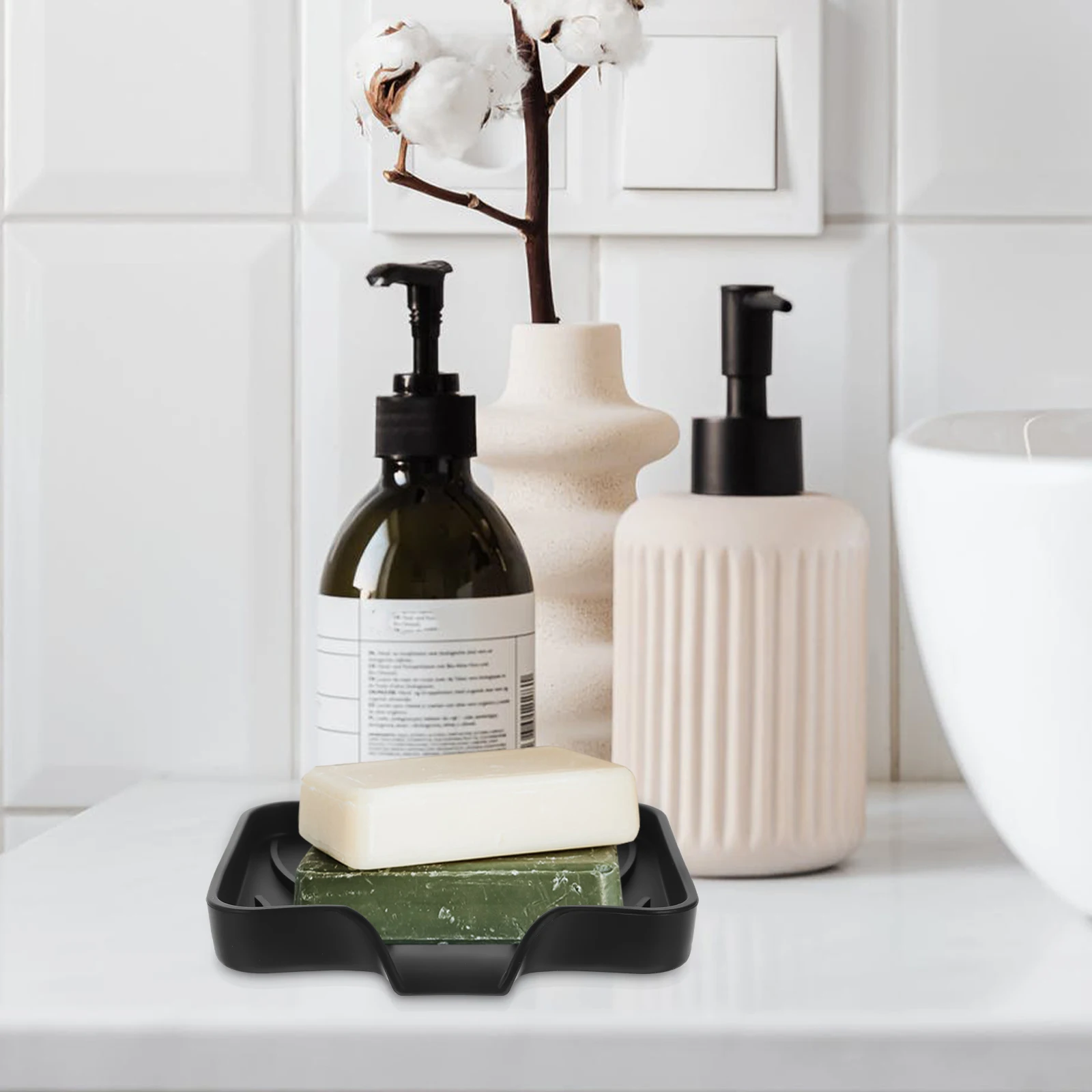 

3pcs Soap Dish Box Sponge Tray for Sink Holder Bathroom Kitchen Self Draining Silicone Black White Gray Storage Organizer