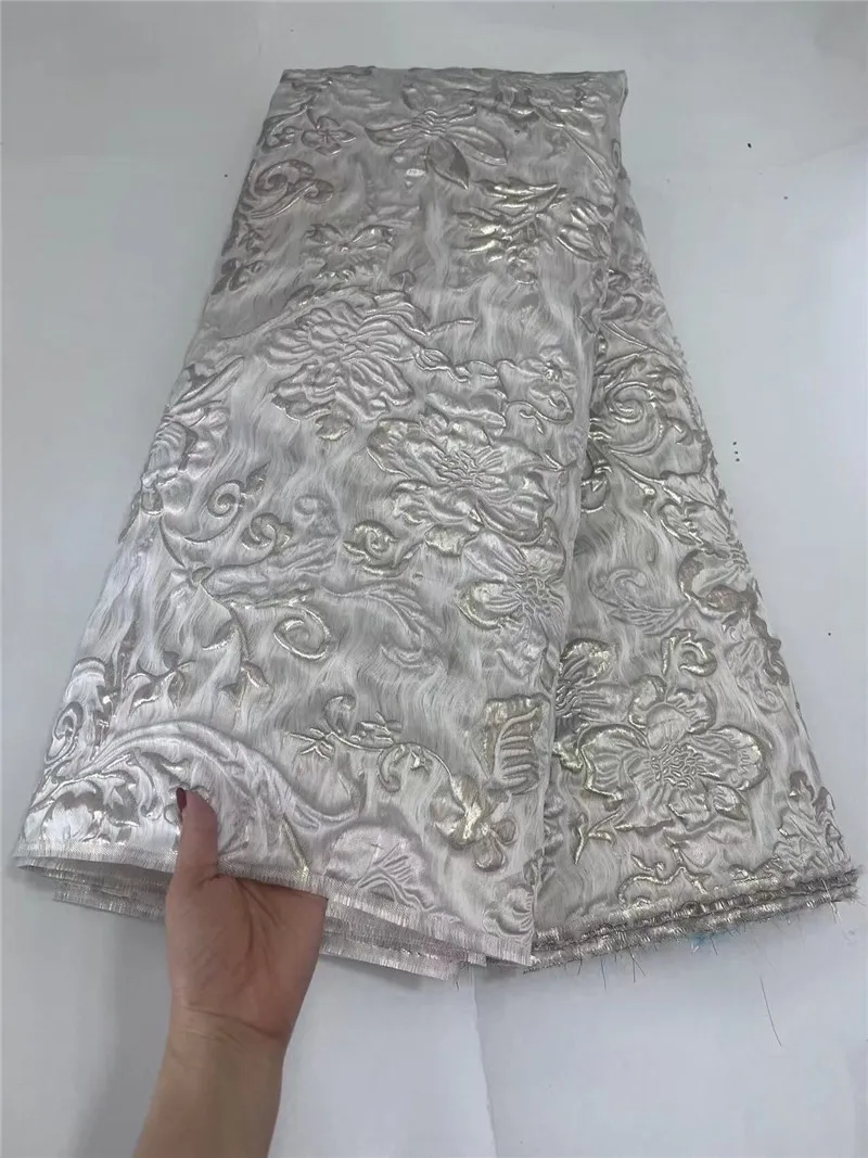 Gold African Brocade FabrIc Jacquard Lace Cloth Floral Damask Cloth 2022 Nigerian Flower Tissu Africain For Wedding Dress DJB23