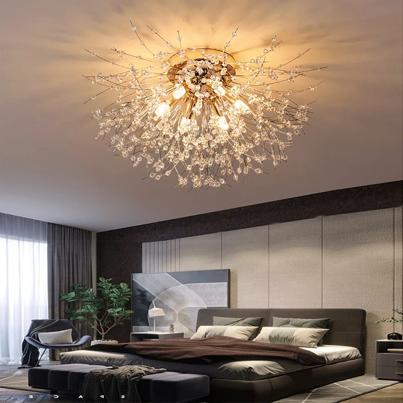 Fireworks Crystal Led Gold Silver Ceiling Chandelier Living Room Bedroom Home Interior Light Luxury Decoration Lighting Fixtures