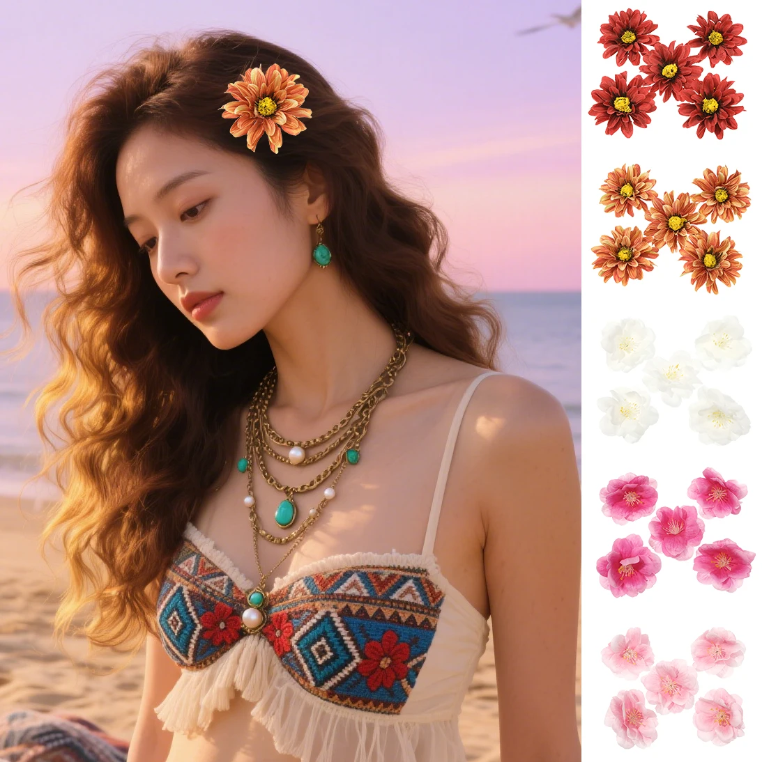 AWAYTR, 5 uds., horquillas de Margarita naranja ámbar, tocado Floral, accesorios románticos para el cabello, Clip de flequillo lateral para niña, pinzas para el cabello dulces Headdr