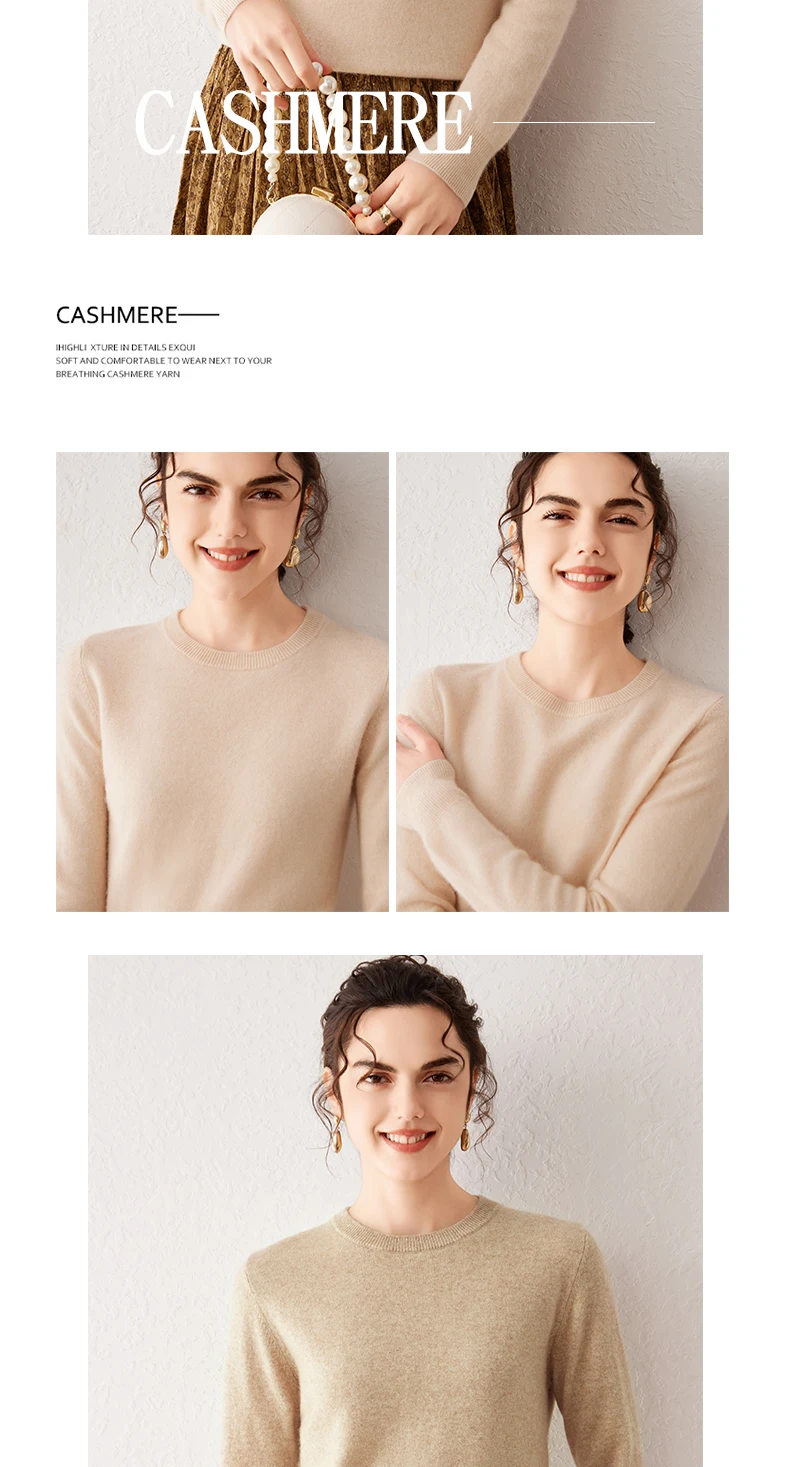 Damen 100% Reiner Kaschmir-Pullover 2026 Herbst Winter Rundhals Langarm Warm Weich Gestrickter Pullover Neue Strick-Oberteile Damenkleidung – Detail 15