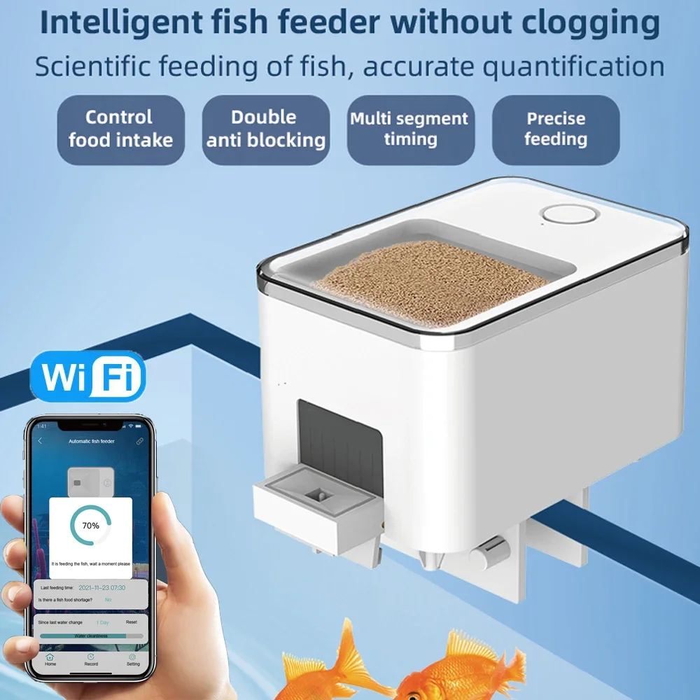 

WiFi Smart Automatic Feeder Aquarium Goldfish Timing Feeder 100ML Large Capacity APP Control Feeding Records Remind Fish Feeder