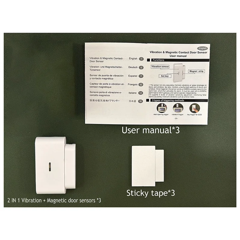 M16K-Vibration+ Magnetic Door Sensor, 5-Level Sensitivity Adjustment Window Glass Break Detector, Requires Alarm Host Operate