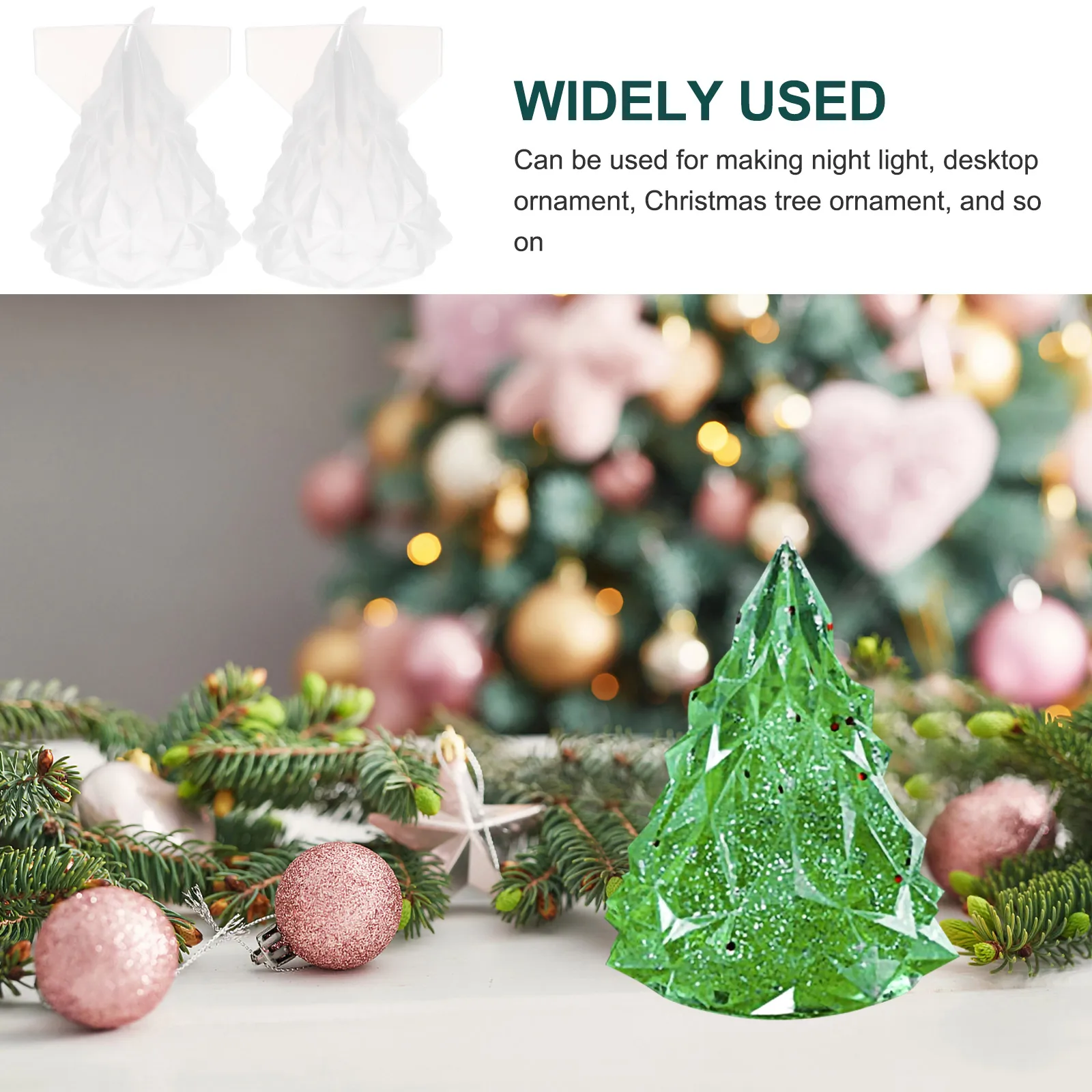 2pcs Silicone Christmas Tree Molds Diy Resin Non-Stick 3D Night Light Desktop Ornament Craft Xmas Lamp Mould Epoxy