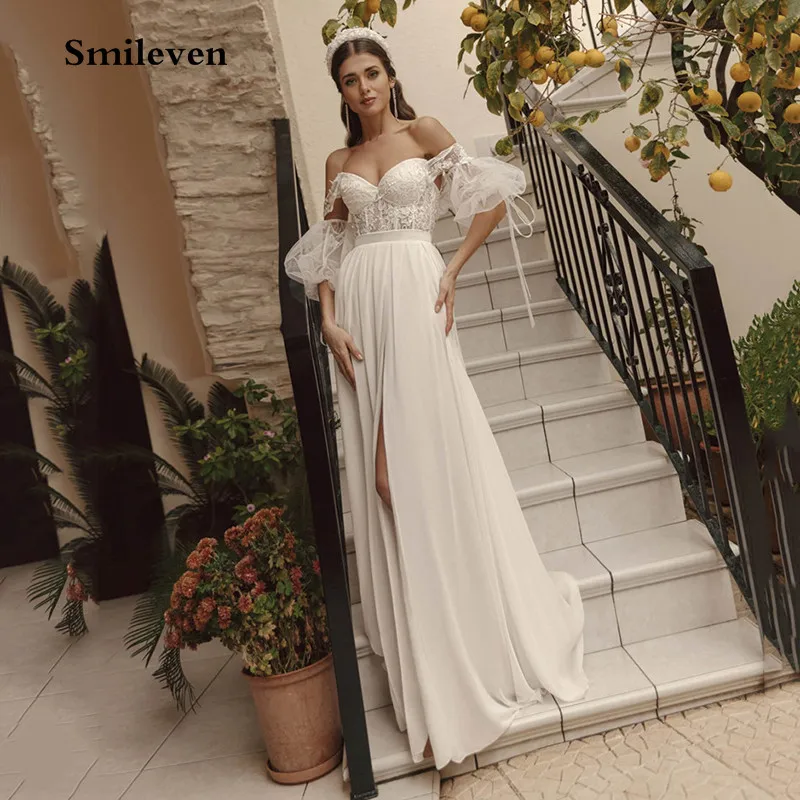 

Smileven Chiffon Boho Wedding Dress A Line Puff Sleeve Sweetheart Bride Dresses Puff Sleeve Wedding Gown Vestido de novia 2023