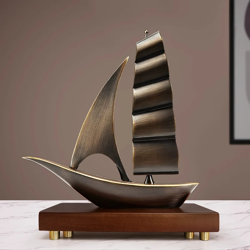 LMM smooth sailing sailing boat ornament office copper decoration high-end desktop company opening gift