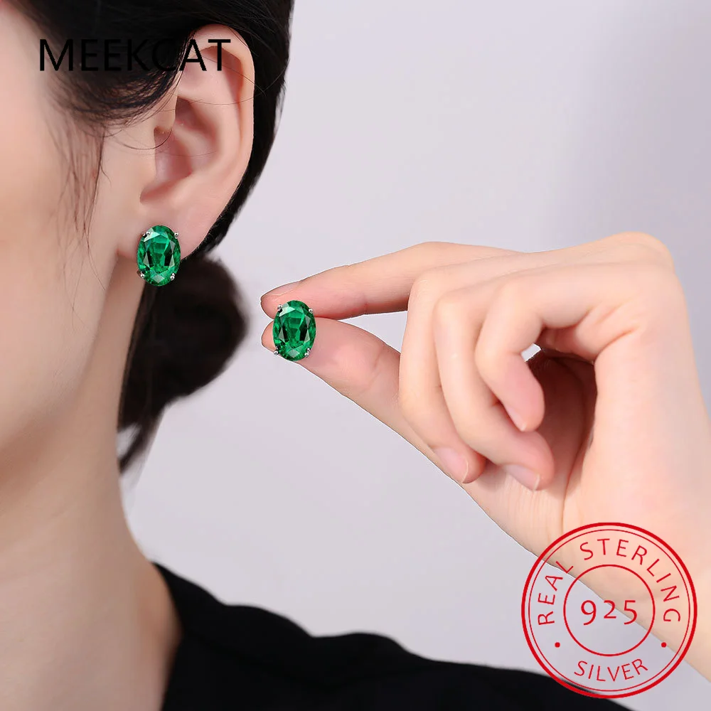 1.4ct Oval Simulated Nano Emerald 925 Sterling Silver Stud Earrings for Woman Green Gemstone Fine Jewelry Wedding Gift