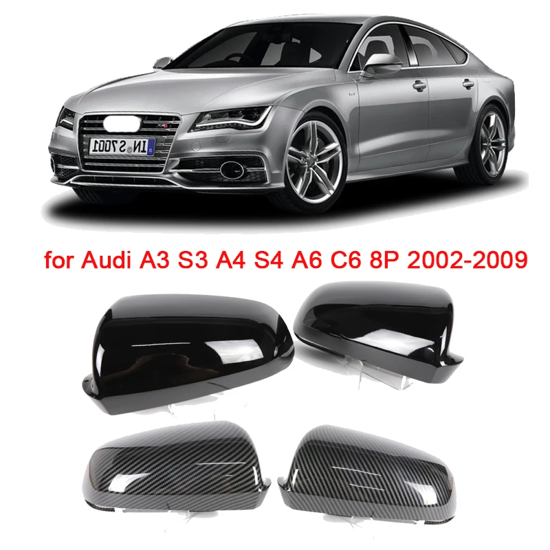 

For Audi A3 S3 8P A4 S4 B6 B7 8E 8H A6 C6 S6 4F 2002-2009 Glossy Black Carbon fiber Pattern Rearview Exterior Side Mirror Caps