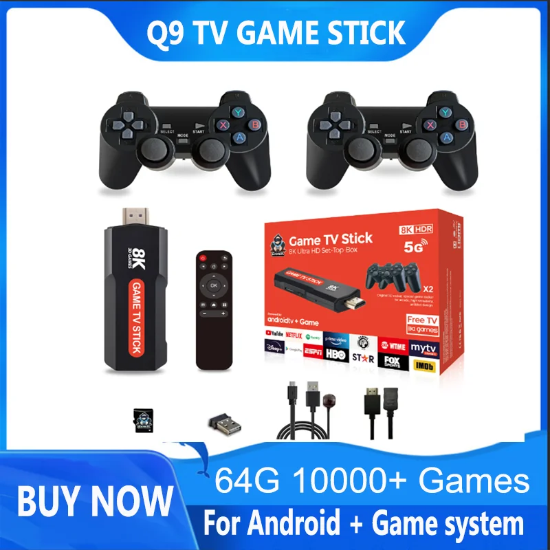 

Q9 X2 Video Game Console Dual System for Android Game Stick 4K 64G With 10000 Retro Game Support Google Search Movie Game